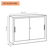 #01 SLIDER MINI – Nízká kovová skříň s posuvnými dveřmi, 900/1200/450 mm