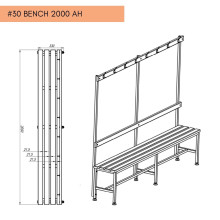 Šatní lavice s opěrkou a věšáky o délce 2000 mm