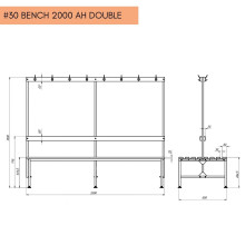 Oboustranná šatní lavice s opěrkou a věšáky o délce 2000 mm