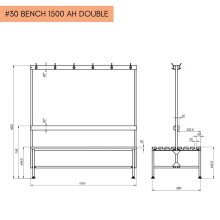 Oboustranná šatní lavice s opěrkou a věšáky o délce 1500 mm