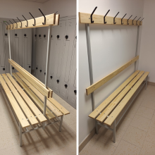 #16 BENCH 1500 AH – Šatníková lavica s opierkou a vešiakmi, 1500 mm - reálne fotky