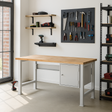 Pracovní stůl se závěsnou skříňkou a nastavitelnými nohami, 1500 mm