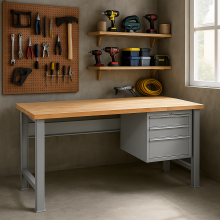 Pracovní stůl se 3 závěsnými zásuvkami a pevnými nohami, 1500 mm