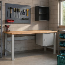 Pracovní stůl se závěsnou skříňkou a pevnými nohami, 1700 mm