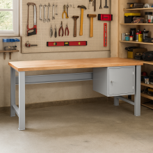 Pracovní stůl se závěsnou skříňkou a pevnými nohami, 2000 mm