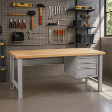 Pracovní stůl se 3 závěsnými zásuvkami a pevnými nohami, 2000 mm