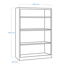 Otevřená úložná skříň se 3 policemi, s výškou 1400 mm