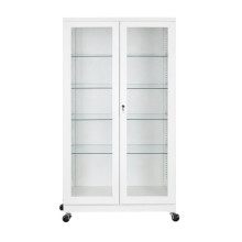 Nemocniční skříň na léky se 4 skleněnými policemi a kolečky (demont)