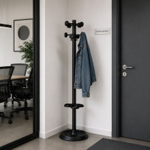 #01 HANGER BK - Černý věšák na kabáty s držákem na deštník
