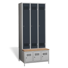 #03 STANDARD 3 PLUS – 3+3dveřová šatní skříň se zabudovanou lavicí a skříněmi na obuv, RAL 7016