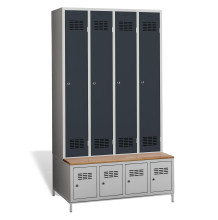 #03 STANDARD 4 PLUS – 4+4dveřová šatní skříň se zabudovanou lavicí a skříněmi na obuv, RAL 7016