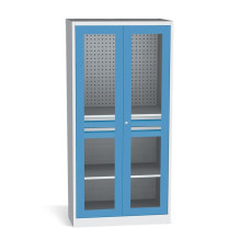 #05 STRONG DEEP MAXI 2D1S GLASS BLUE - Dílenská skříň s prosklenými dveřmi a dvěma zásuvkami, 1950/950/600 mm