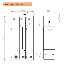 #03 CIK-CAK MINI 6 – 6-dverová úzka šatníková skriňa s dvermi typu Z, 1800/900/500 mm, RAL 7016