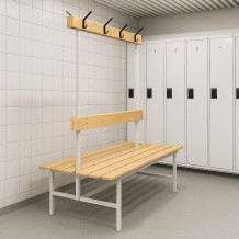 #16 BENCH 1000 DOUBLE AH │ Oboustranná šatní lavice s opěrkou a věšáky, 1000 mm