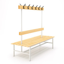 #16 BENCH 1500 DOUBLE AH │ Oboustranná šatní lavice s opěrkou a věšáky, 1500 mm