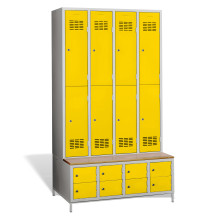 #03 MINI 8 PLUS – 8+8-dveřová šatní skříň s krátkými dveřmi, zabudovanou lavicí a skříněmi na obuv, RAL 2004