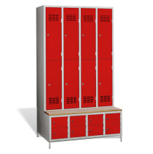 #03 MINI 8 PLUS – 8+8-dveřová šatní skříň s krátkými dveřmi, zabudovanou lavicí a skříněmi na obuv, RAL 6018