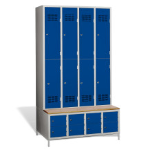 #03 MINI 8 PLUS – 8+8-dveřová šatní skříň s krátkými dveřmi, zabudovanou lavicí a skříněmi na obuv, RAL 5010