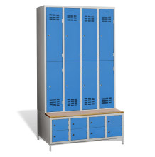 #03 MINI 8 PLUS – 8+8-dveřová šatní skříň s krátkými dveřmi, zabudovanou lavicí a skříněmi na obuv, RAL 5012