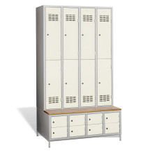 #03 MINI 8 PLUS – 8+8-dveřová šatní skříň s krátkými dveřmi, zabudovanou lavicí a skříněmi na obuv, RAL 1013