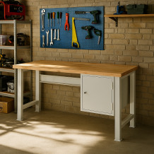 Pracovní stůl se závěsnou skříňkou a pevnými nohami, 1500 mm