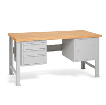 Pracovní stůl se 3 závěsnými zásuvkami a skříňkou, s nastavitelnými nohami, 1700 mm