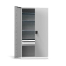 Dílenská skříň se 4 policemi a 2 zásuvkami, s nosností 600 kg