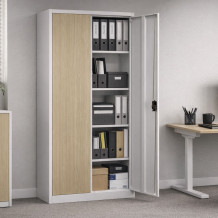 Kancelářská skříň s imitací světlého dřeva, 4 police