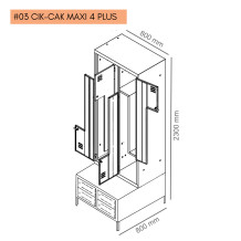 #03 CIK-CAK MAXI 4 PLUS – 4+4-dveřová šatní skříň se Z-kovými dveřmi, zabudovanou lavicí a skříněmi na obuv