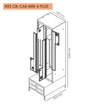 #03 CIK-CAK MINI 4 PLUS – 4+4-dveřová šatní skříň se Z-kovými dveřmi, zabudovanou lavicí a skříněmi na obuv