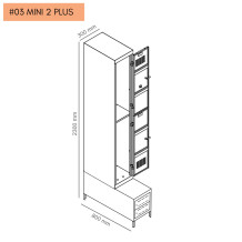 #03 MINI 2 PLUS – 2+2-dveřová šatní skříň s krátkými dveřmi, zabudovanou lavicí a skříněmi na obuv, RAL 7016
