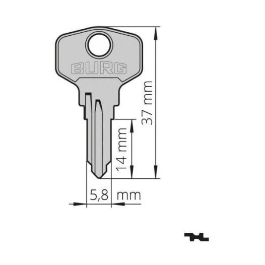 Nevyřezaný polotovar klíče určený do zámků H2A408E, H2A411E a H2A416E.