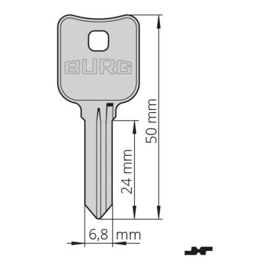 Nevyřezaný polotovar klíče určený do zámků H4J420X, HDC420X, GSC813X, C4J820X a všech typů zámků určených do dřevěného nábytku a vitrín.