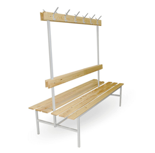 #16 BENCH 1500 DOUBLE AH │ Oboustranná šatní lavice s opěrkou a věšáky, 1500 mm