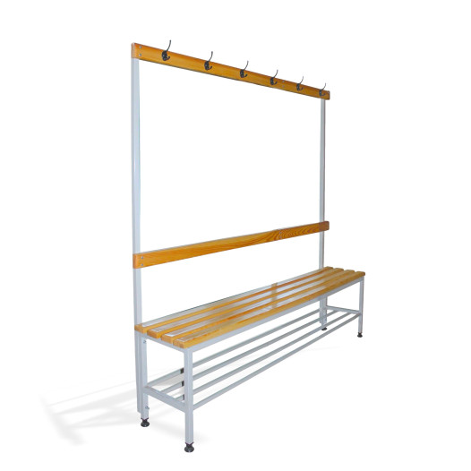 Šatní lavice s opěrkou, věšáky a roštem na obuv, délka 1500 mm - 2. třída
