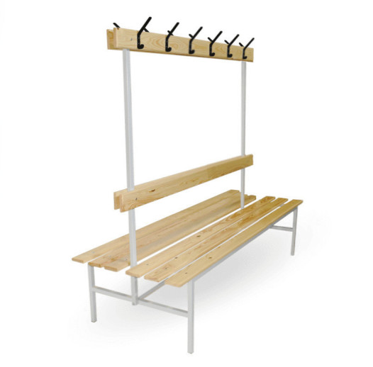 #16 BENCH 1500 DOUBLE AH │ Oboustranná šatní lavice s opěrkou a věšáky, 1500 mm