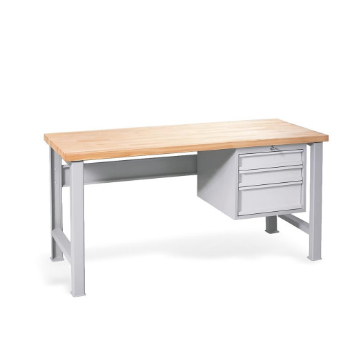 Pracovní stůl se 3 závěsnými zásuvkami a pevnými nohami, 1500 mm