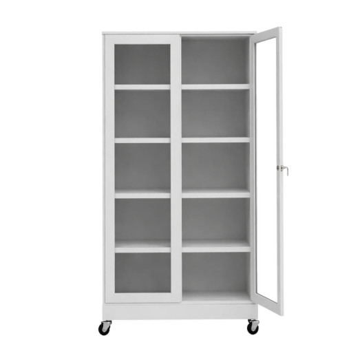 Nemocniční skříň na léky se 4 kovovými policemi a kolečky (demont)